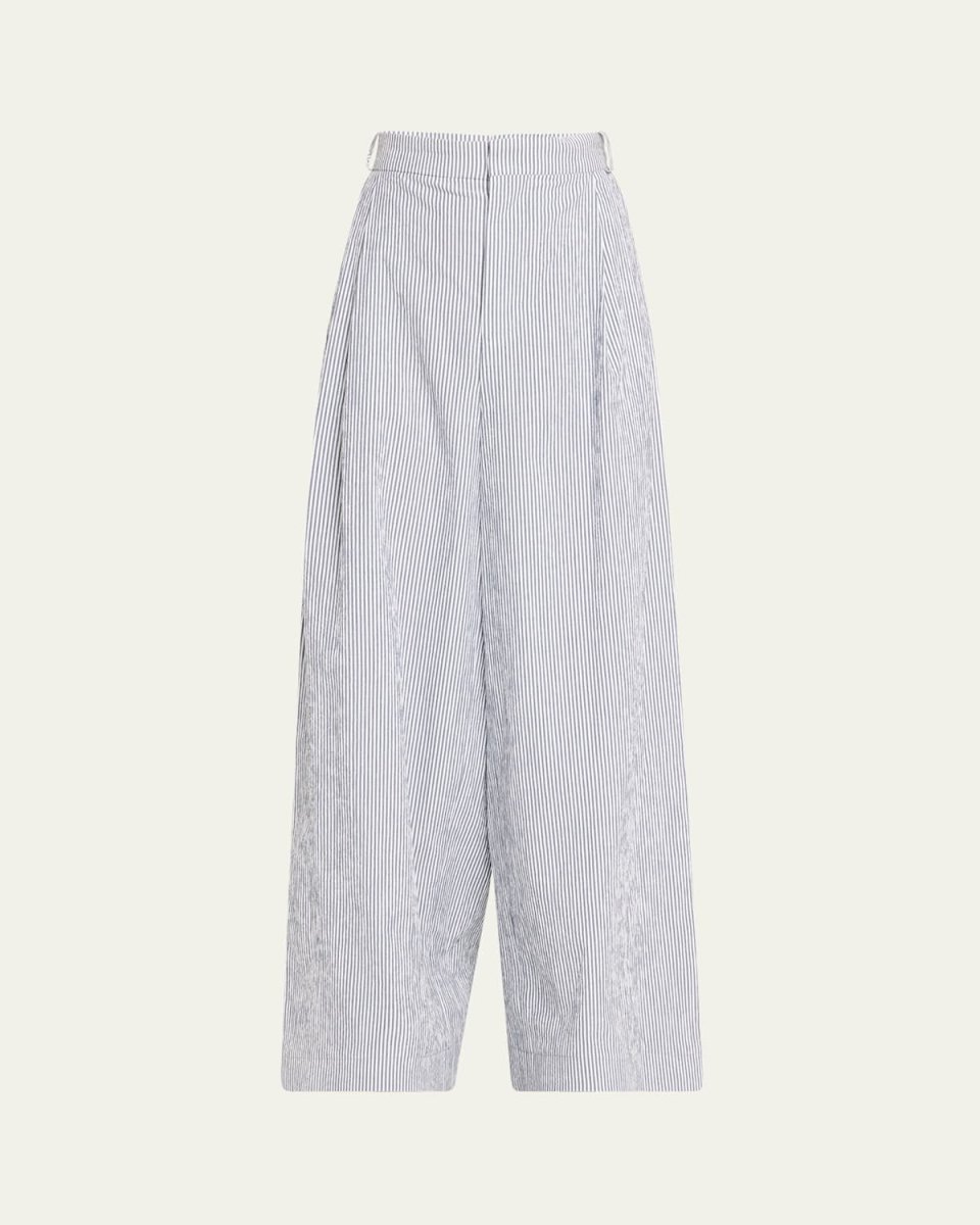 Striped Seersucker Double-Pleat Trousers